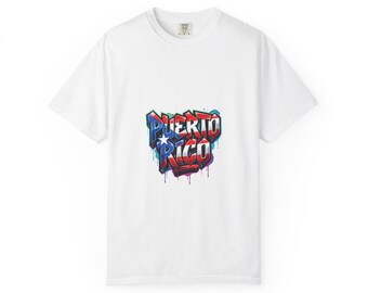 T-shirt con stampa graffiti di Porto Rico, regalo ispirato alla street art portoricana, t-shirt tinta in capo Comfort Colors