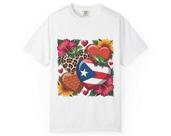 Maglietta Puerto Rico Hearts Coqui, maglietta Boricua Leopard Flag Heart, regalo portoricano, Comfort Colors