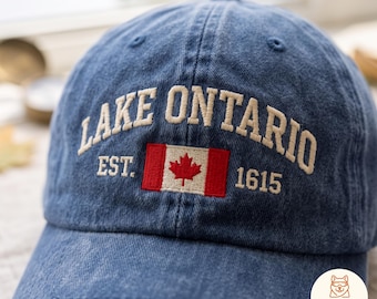 Embroidered Lake Ontario Baseball Cap, Washed Cap, Canadian Souvenir Gift