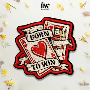 Born To Win Blackjack Embroidered Patch Playing Cards Casino Gambling Humor Iron On Sew On Hook & Loop For Jacket Hat Jeans Backpack Gift