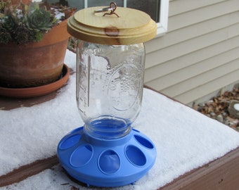 Mason jar bird feeder, hanging feeder