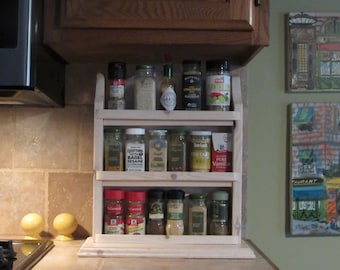 Countertop wood 3 tier spice rack, freestanding, whitewashed