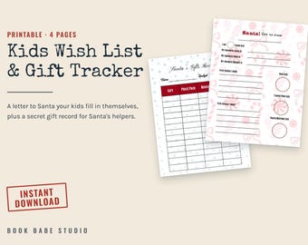 Weihnachtswunschliste für Kinder zum Ausdrucken | Brief vom Weihnachtsmann und Geschenke-Tracker | Weihnachtsbudgetplaner für Eltern