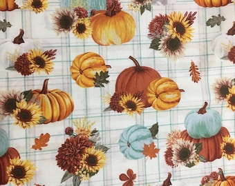Plaid pumpkin fabric from Brother Sister Design studio B103-HFth-P04 sold by the yard