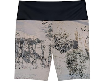 Shorts Abstract Mountain Print Shorts | Athletic high-waisted workout.  Original Design.  High-rise gym, running, yoga, biker, CrossFit