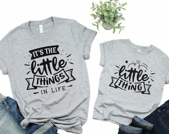 Mommy and Me Shirts with Saying It's The Little Things Printed on Heather Gray Tshirts, Mother Son Outfit, Baby Mom Daughter T-shirt Set