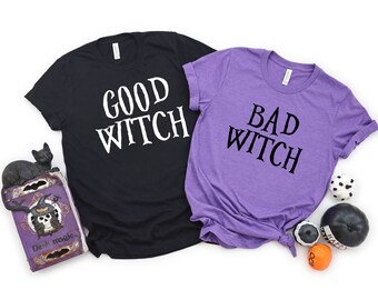 Personalized Matching Halloween Shirts with Sayings Good Witch and Bad Witch for Best Friends, Printed Funny BFF Halloween T-shirt