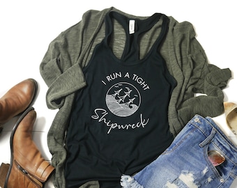 Funny Mom Shirt with Saying I Run a Tight Shipwreck Printed on a Black Tank Top, Cute Gift for Mother's Day or Mom's Birthday, Mom Life Tee