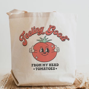 Funny Cute Canvas Tote Bag Aesthetic Printed with Retro Tomatoes Design, Reusable Grocery Bag, Shopping Shoulder Bag for Farmers Market