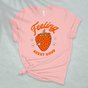 Womens Strawberry Shirt, Aesthetic Clothing with Reto Strawberry Print, Vibing Oversized Tshirt, Felling Berry Cute Saying Graphic Tee