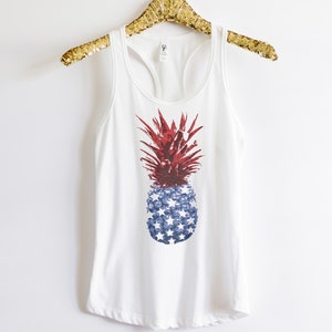 4th of July Shirt / Womens Racerback Tank / American Pineapple Top / Fourth of July / Red White and Blue / American Flag Shirt / Patriotic