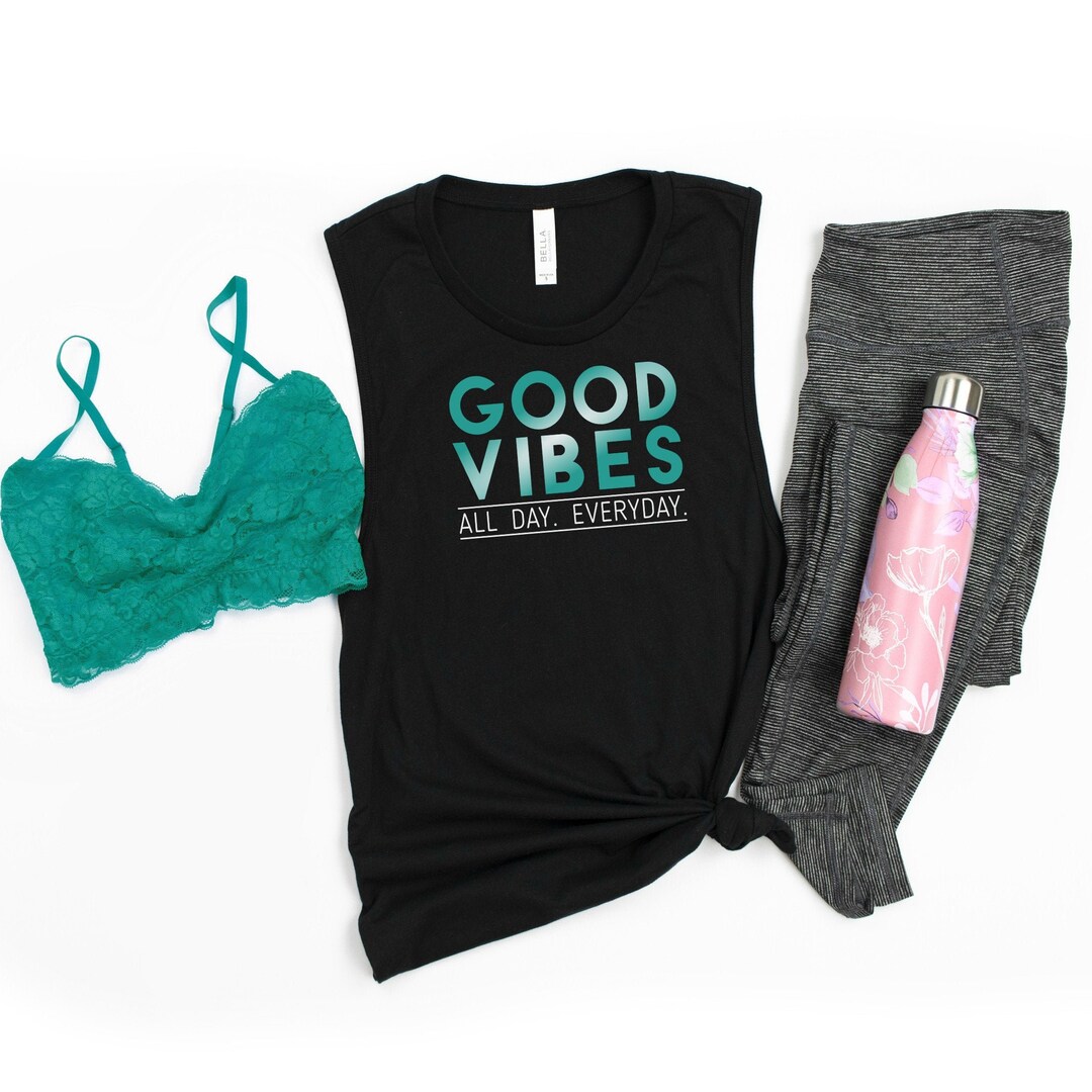 Workout Tanks for Women Muscle Tank With Saying Good Vibes Etsy