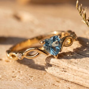 Birthstone-Inspired Heart Ring, Ruby Red Sapphire Blue or Emerald Green Stone, Twisted Band, 18K Gold or 925 Silver Finish, Gift for Her