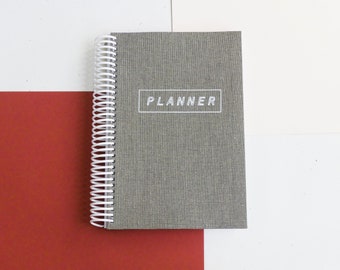 Gray Linen 12 Month Dateless Day Planner, Weekly Planner, Monthly Planner, DIY Planner