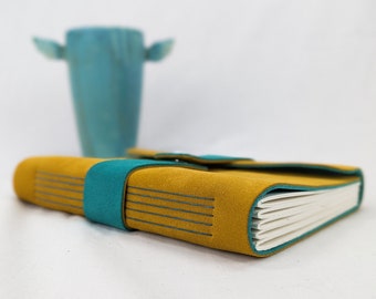 Mustard and Teal Suede Sketchbook with Strap and Snap Closure