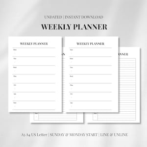 Weekly Planner Inserts Printable | Weekly Focus & Monthly Review | Undated Ring Binder Refill Pages | A5 A4 US Letter | Minimalist Design