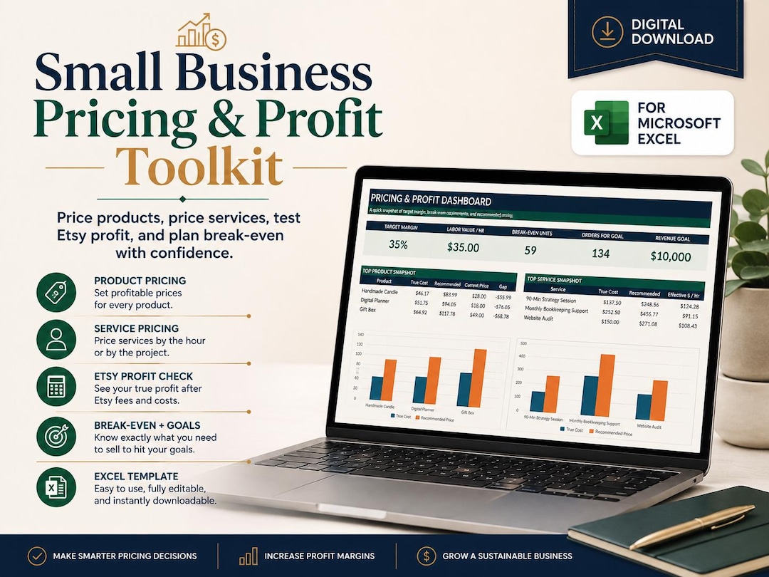 Small Business Pricing & Profit Excel Toolkit, Etsy Fee Calculator ...