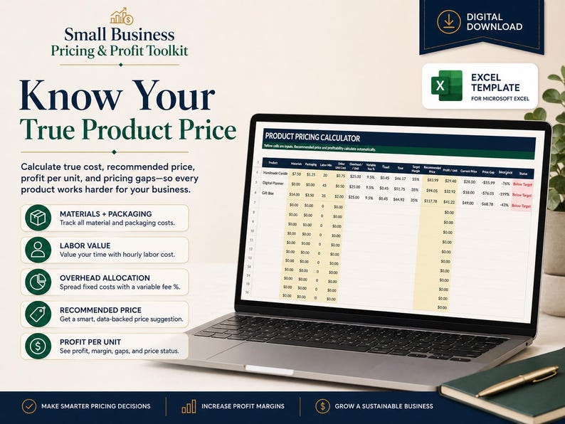 Small Business Pricing & Profit Excel Toolkit, Etsy Fee Calculator ...