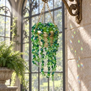 Green Crystal Suncatcher, Hanging Window Prism Decor, Boho Sun Catcher, Plant Lover Gift, Rainbow Maker, Home Garden Decoration, Unique Gift