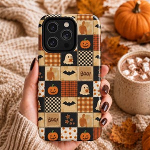 Halloween Ghost Patchwork Phone Case, Pumpkin Bat iPhone Cover , Samsung galaxy, iphone