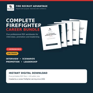 Peut inclure: Un ensemble de produits numériques intitulé Complete Firefighter Career Bundle comprenant cinq cahiers d'exercices PDF professionnels. L'ensemble contient 190 pages sur les entretiens, scénarios, promotions et leadership. Téléchargement numérique.
