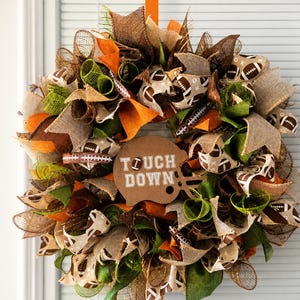 Football Fall Wreath                            Orange Green & Brown "Touch Down"