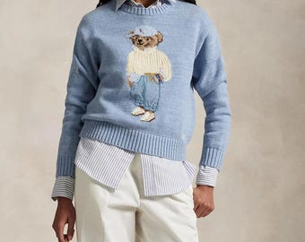 Suéter Ralph Lauren Polo Bear Knit Azul Celeste | Suéter Vintage Old Money