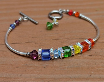 Crystal Rainbow Pride Bracelet: Stainless Steel Toggle Clasp