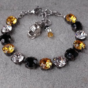 Pittsburgh Steelers Inspired Bracelet/ Steelers Jewelry/Black and Gold Jewelry/ Fine European Crystal