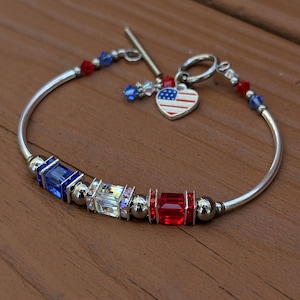 Red White And Blue American Flag Charm Bracelet, Buffalo Bills Bracelet