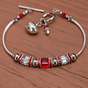 Pulsera de los Ohio State Buckeyes: joyería de cristal europeo rojo y gris