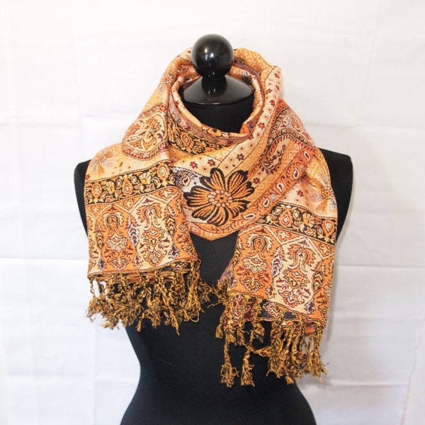 Sciarpa marrone crema reversibile Paisely Pashmina scialle