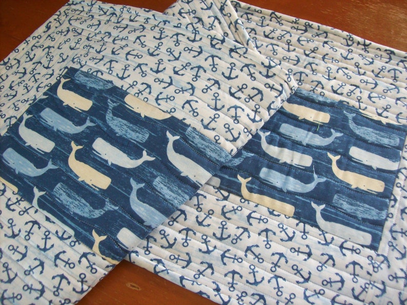 Whale /& Anchor Table Runner Quilted Cotton Table Runner
