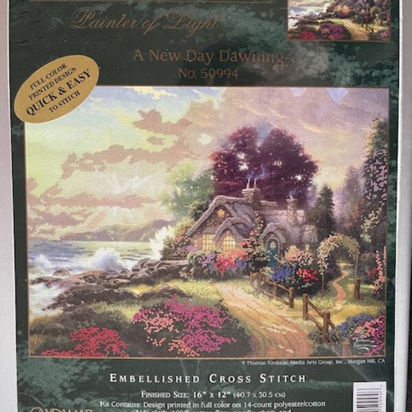 Thomas Kinkade, point de croix compté, kit L'aube du jour, NEUF