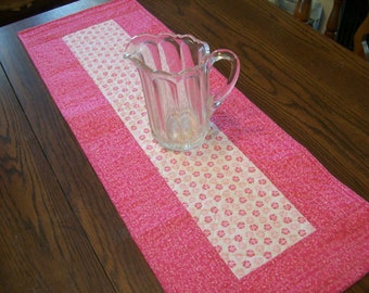 Pink & White Table Runner, Quilted Cotton Table Runner