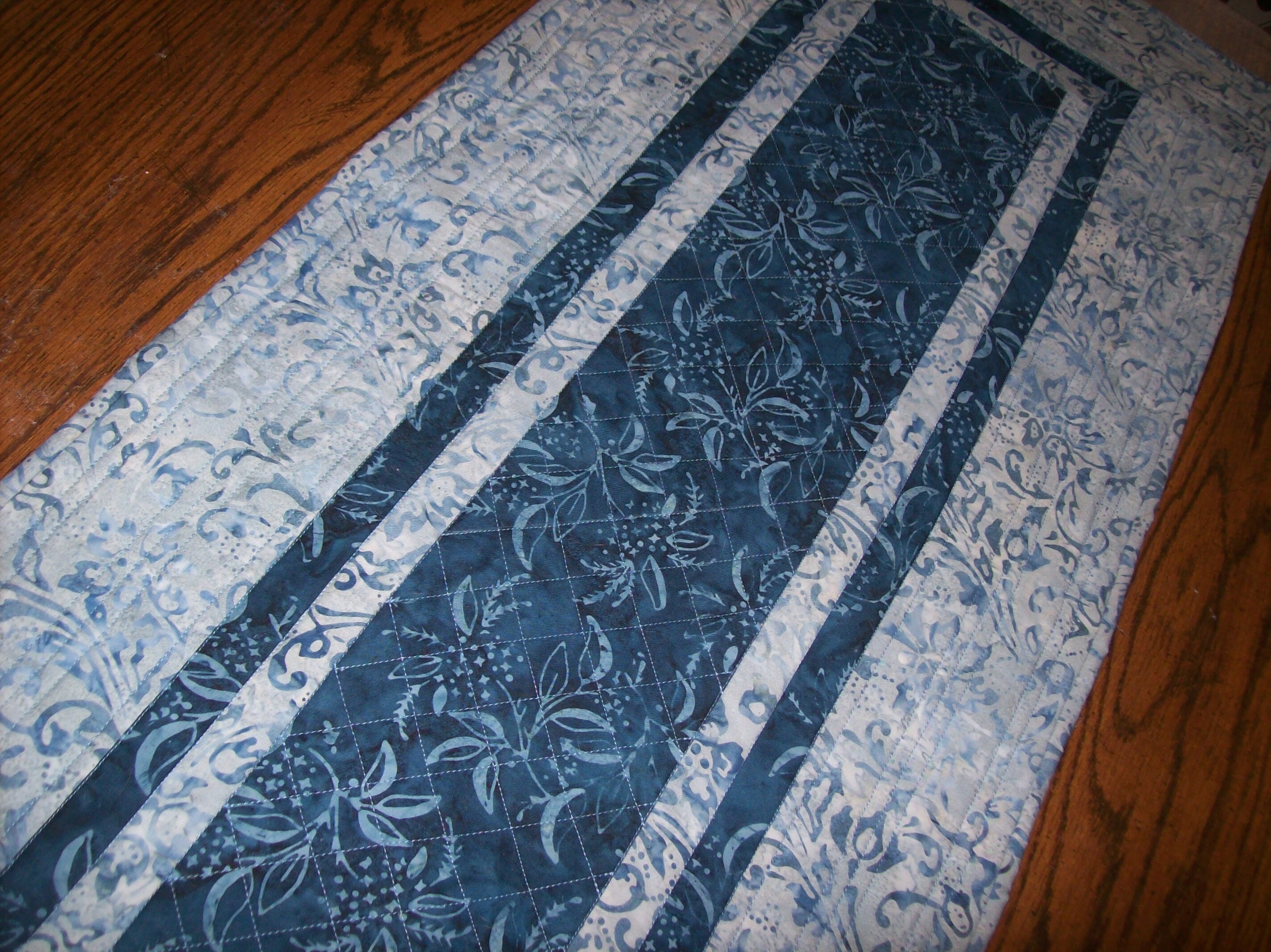 Blue Batik Table Runner, Quilted Cotton Table Runner, NEW Etsy