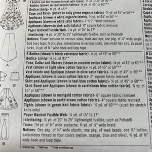 Peut inclure: Un patron Simplicity pour v&ecirc;tements de poup&eacute;e de 45 cm, avec corsage, jupe, cape et collants. Le patron d&eacute;taille les besoins en tissu en m&egrave;tres et centim&egrave;tres, comme le satin et l'organza. Il liste &eacute;galement les fournitures et garnitures n&eacute;cessaires.