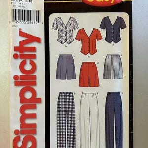 May include: Simplicity sewing pattern 7154, featuring illustrations of various tops and bottoms. The pattern includes shorts, trousers, and button-up shirts. The text "IT'S SO easy" is in a red oval. The size range is 8-18.