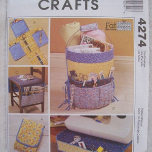 May include: Sewing pattern for a fabric envelope, chair cushion, and sewing machine accessory. The pattern is designed for use with Fat Quarters fabric. The pattern is called "One Envelope" and is McCall's Crafts pattern number 4274.