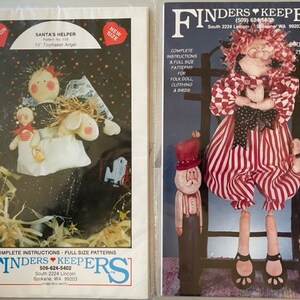 以下が含まれることがあります： 2 つのクラフトパターンパッケージ。1 つは「サンタのヘルパー」とラベルされた 25 cm の天使が特徴です。もう 1 つは、53 cm のビーンバッグ愛国者人形、ハト、ガチョウを描いています。どちらのパッケージにも、フォークドールの服と鳥の指示と実物大のパターンが含まれています。