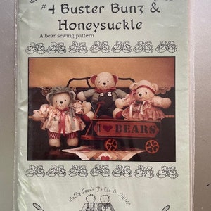 4 Buster Bunz & Honeysuckle, Sally Jean's Frills and Things, A Bear Sewing Pattern, NEW