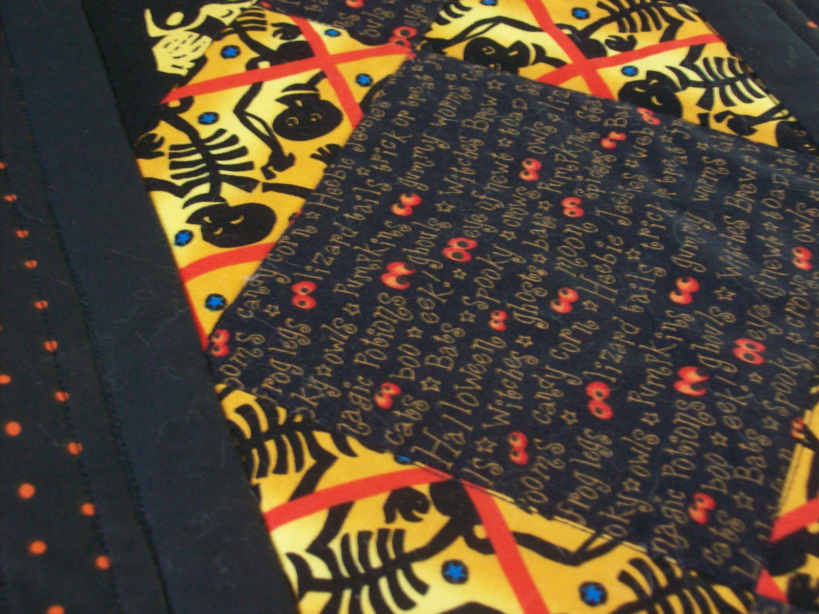 Halloween Table Runner, Scary Skeleton Quilted, Black Orange Table ...