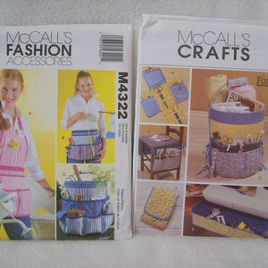 May include: Two sewing patterns, one for a gardening apron and the other for a variety of storage organisers. The apron pattern is from McCall's Fashion Accessories and is number M4322. The organiser pattern is from McCall's Crafts and is number 4274.