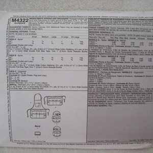 May include: A sewing pattern for aprons and organisers. The pattern includes instructions for making three different styles: an apron with a pocket and loop, an apron with a pocket and loop, and an organiser. The pattern is printed on a white background with black text and illustrations. The pattern is for 18 pieces and includes sizes small, medium, large, x-large, and xx-large.