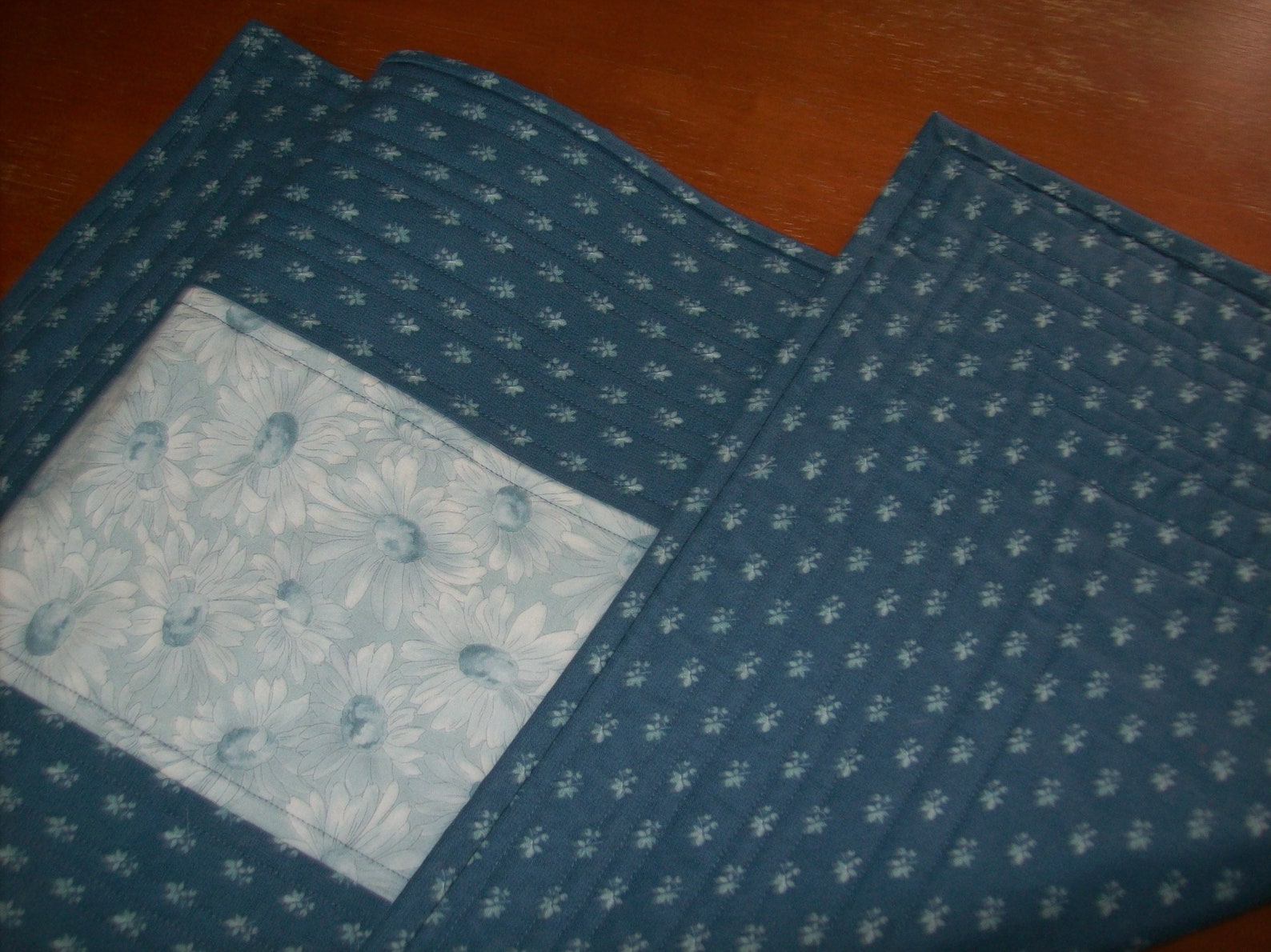 Quilted Cotton Table Runner Blue Cotton Table Runner Etsy