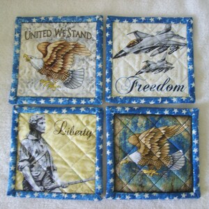 Patriotic Coasters, Cotton Coasters, Wine Coasters, Set of 4 Coasters