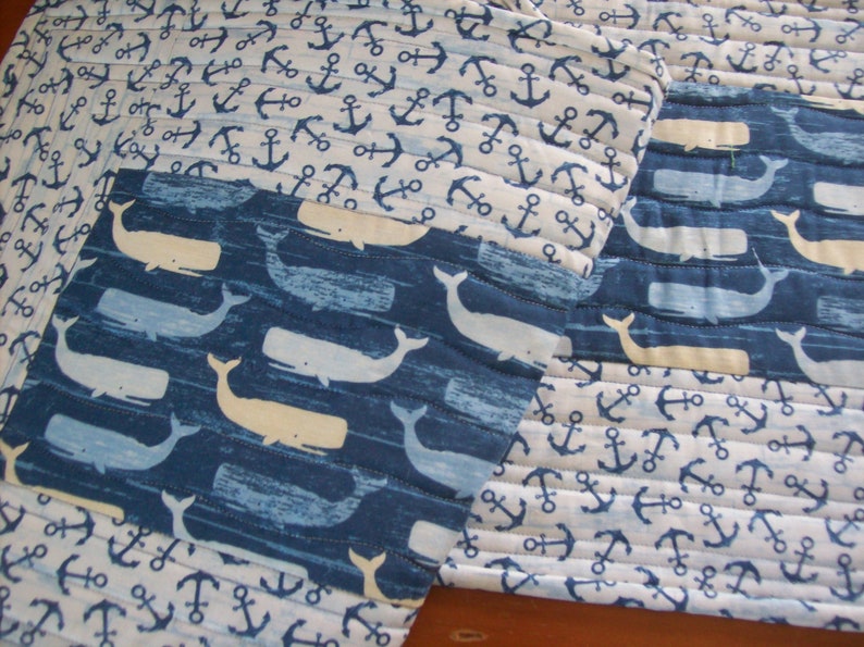 Whale /& Anchor Table Runner Quilted Cotton Table Runner
