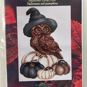 Ulotka z haftem krzyżykowym Les petites Croix de Lucie ~ Halloween Owl Pumpkin, NOWOŚĆ