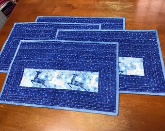Winter Place Mats, Quilted Cotton Place Mats, Set of 4 Place Mats, Set of 2 Place Mats, NEW