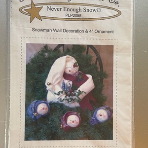 Never Enough Snow, Plum Pudding Pattern Co, Snowman Wall Decoration & 4" Ornament, NEW